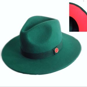 COPY - Wide Brim Wool Red Bottom Fedora - Green